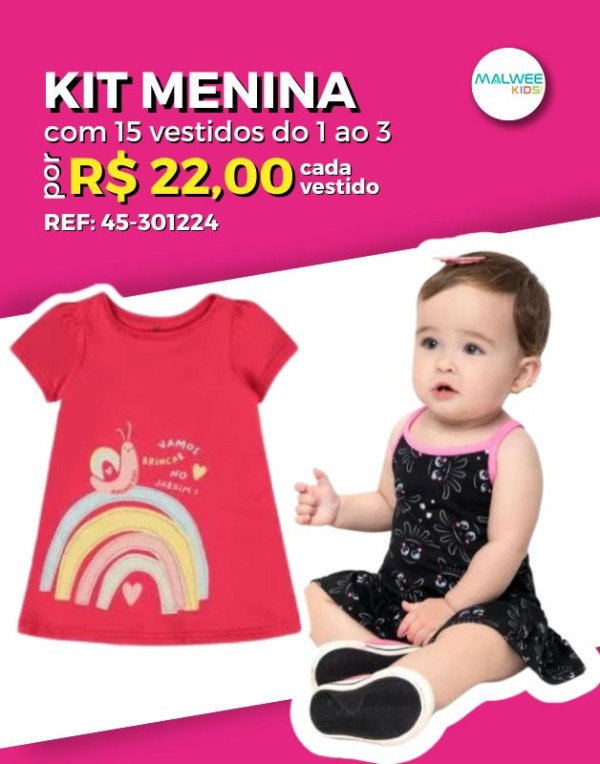 Kit 15 Vestidos Atacado Revenda Infantil Menina Verão Malwee Kids 1/3 -45-301224