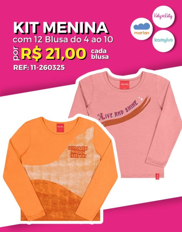 Kit 12 Blusas Manga Longa Atacado Revenda Infantil Menina Meia Estação Marlan/Kely Kety/Kamylus 4/10 - 11-260325