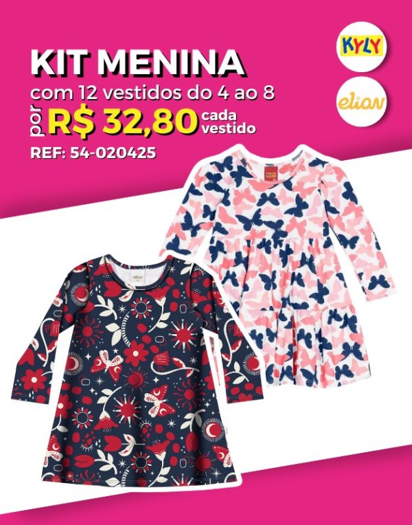 Kit  12 Vestidos Manga Longa Atacado Revenda Infantil Menina Meia Estação Kyly/Elian 4/8 -54-020425