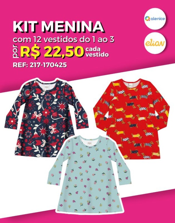 Kit 12 Vestido Atacado Revenda Infantil Menina Meia Estação Elian/Alenice 1/3 - 217-170425