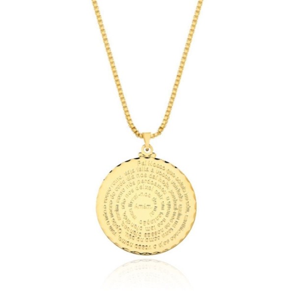 Encontraproduto.com.br - Colar Com Pingente Pai Nosso Grande Banhado Em Ouro 18k - 4cm