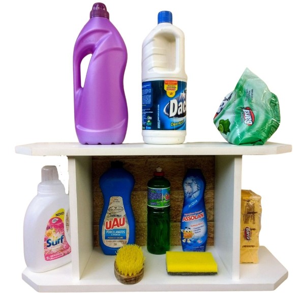 Encontraproduto.com.br - Prateleira Mdf Para Produtos De Limpeza Nicho De Lavanderia Área De Serviço Cozinha 52cm
