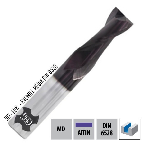 Encontraproduto.com.br - Fresa Topo Reto Metal Duro 12,0mm - 2 Cortes Evomill - 912 Média - Din 6528 - Osg