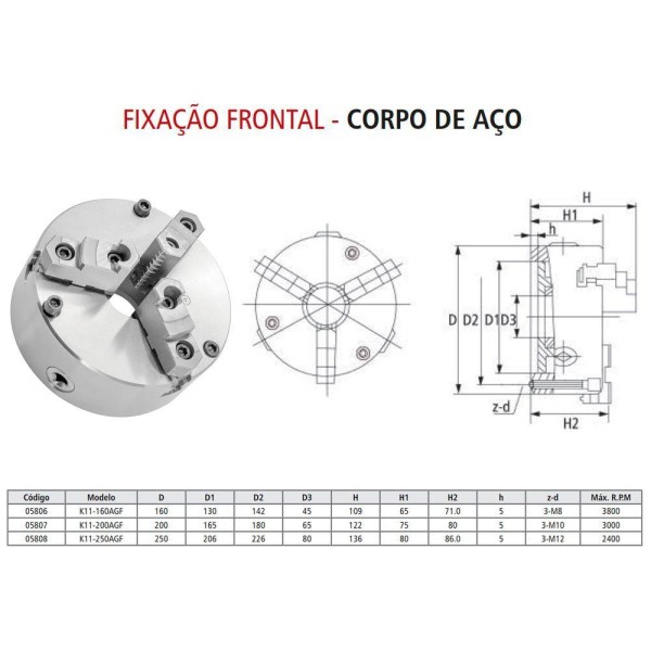 Encontraproduto.com.br - Placa Para Torno 3 Castanhas Reversíveis 200mm - F. Frontal - Corpo De Aço