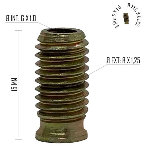 Encontraproduto.com.br - Rosca Postiça Bucha Roscada M6x1,0-m8x1,25 + M8x1,0-m10x1,25