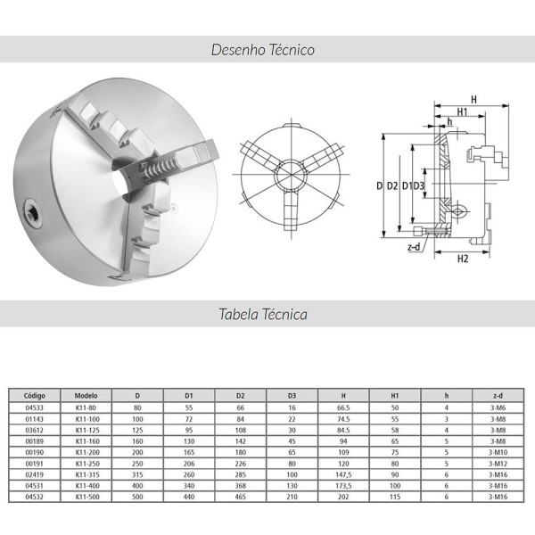 Encontraproduto.com.br - Placa P/ Torno Univ. 200mm + Flange Camlock P/ Torno Romi S20