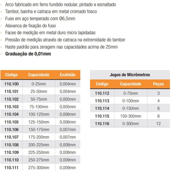 Encontraproduto.com.br - Micrômetro Ext. Com Arco Em Ferro Fundido 0-300mm - 12 Peças - Digimess