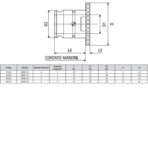 Encontraproduto.com.br - Redução Para Adaptador - Kwre 3/2 - Para Mandril 3