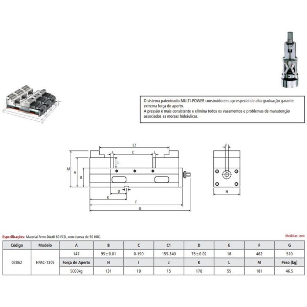 Encontraproduto.com.br - Morsa Para Cnc Multi-power De ângulo Fixo Modelo Hpac-130s - Abertura 340mm