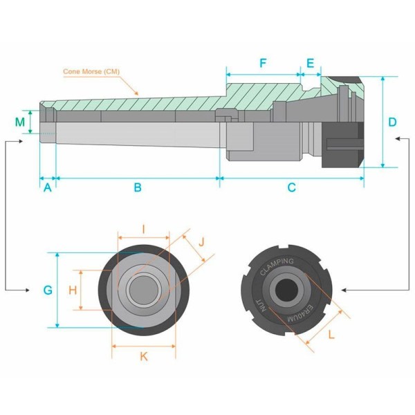 Encontraproduto.com.br - Haste Porta Pinças Er32 Cone Morse 2 - Rosca M10