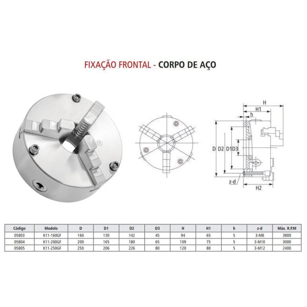 Encontraproduto.com.br - Placa Para Torno Universal 3 Castanhas - 250mm - F. Frontal - Corpo De Aço