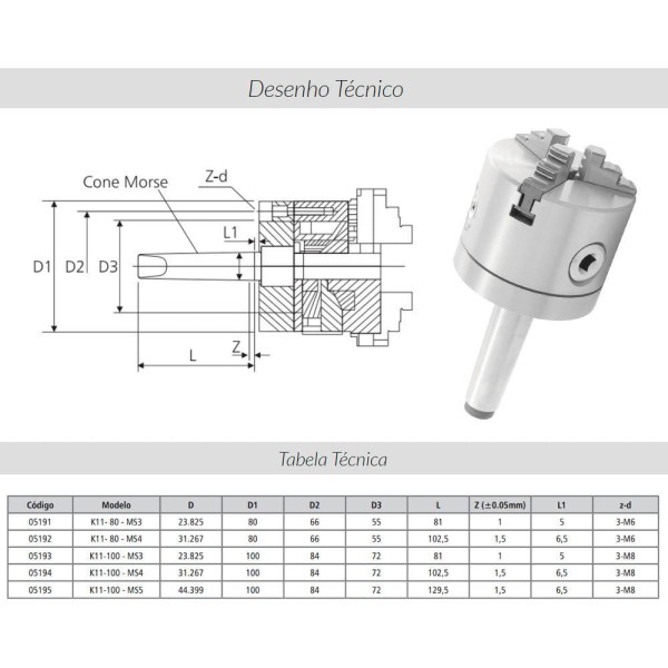 Encontraproduto.com.br - Placa Para Torno Com Haste Cm3 - 3 Castanhas Universal 100mm