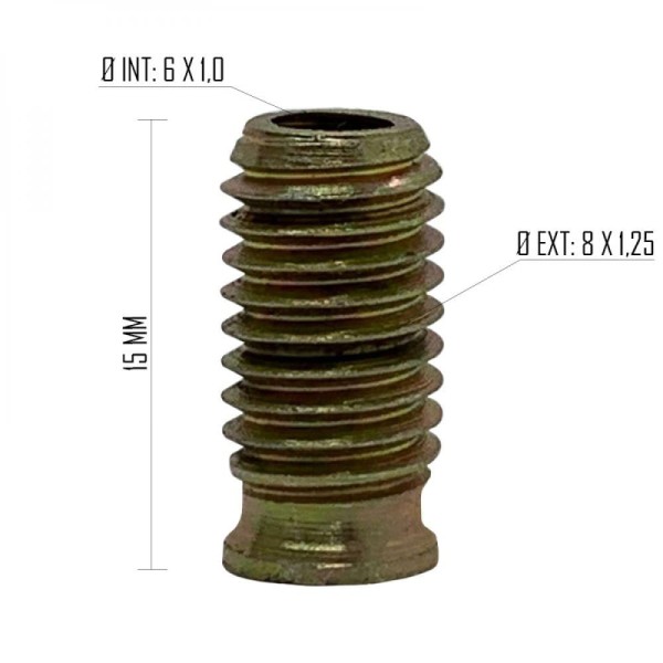 Encontraproduto.com.br - Rosca Postiça Bucha Roscada - M6x1,0 - M8x1,25 - 30 Pçs