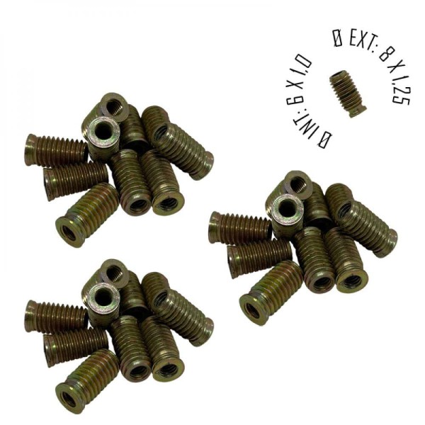 Encontraproduto.com.br - Rosca Postiça Bucha Roscada - M6x1,0 - M8x1,25 - 30 Pçs