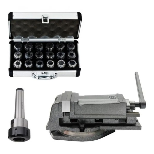Encontraproduto.com.br - Jogo De Pinças Er40 Cone Morse 3 + Morsa Abertura 125mm