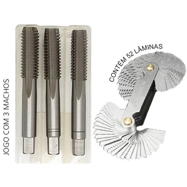 Encontraproduto.com.br - Kit Jogo De Macho - Bsw 5/8 X 11 + Cálibre De Rosca 52 Lâm.