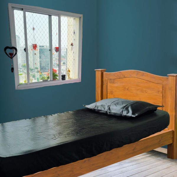 Encontraproduto.com.br - Jogo De Cama Cetim Solteiro 2 Peças Lençol Elástico + Fronha Antifrizz 2 Abas Preto