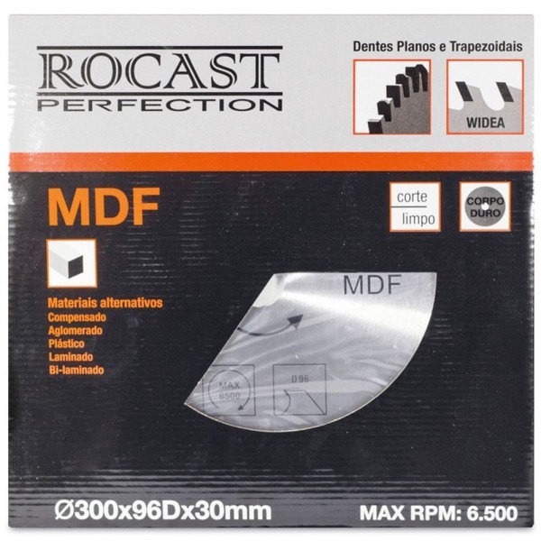 Encontraproduto.com.br - Serra Circular Com Pastilha Para Mdf - Med. 300 Mm X 96 Dentes - 121,0002 - Rocast