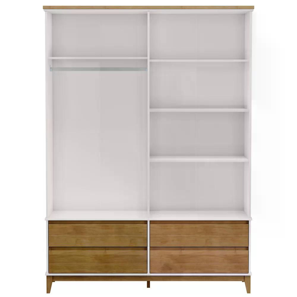 Encontraproduto.com.br - Guarda Roupa 4 Portas Bipartido Com Espelho MDF/Madeira Maciça 2803 Prata FNT
