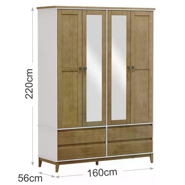 Encontraproduto.com.br - Guarda Roupa 4 Portas Com Espelho E Comoda MDF/Madeira Maciça Prata FNT