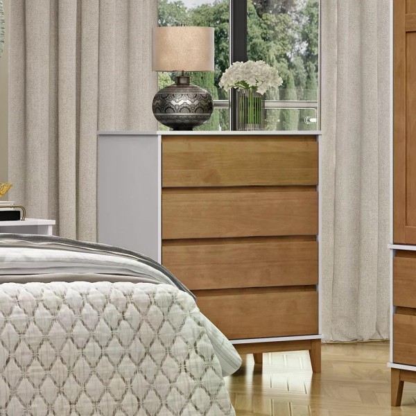 Encontraproduto.com.br - Guarda Roupa 5 Portas Com Espelho E Comoda MDF/Madeira Maciça Prata FNT