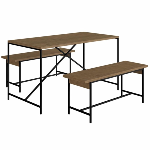 Conjunto Mesa De Jantar Com 2 Bancos Est Aço Steel Quadra 27923 Artesano