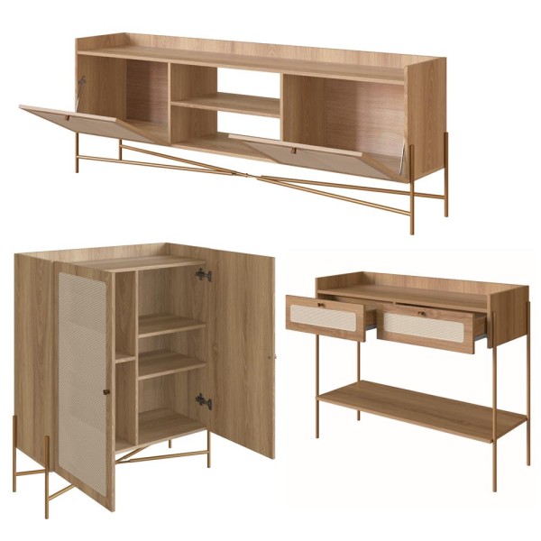 Encontraproduto.com.br - Conjunto Para Sala 3 Peças Palhinha 28929x28930x28936 Linha Oslo Artesano