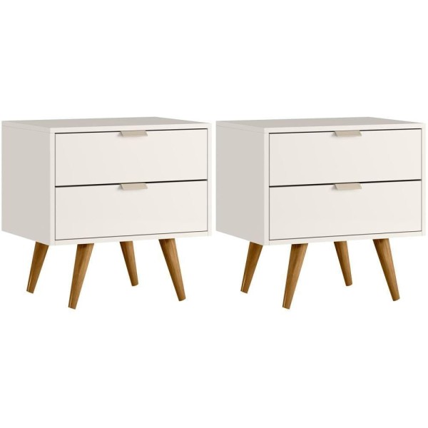Kit 2 Mesas De Cabeceira 53 Cm 2 Gavetas Off White Cristal