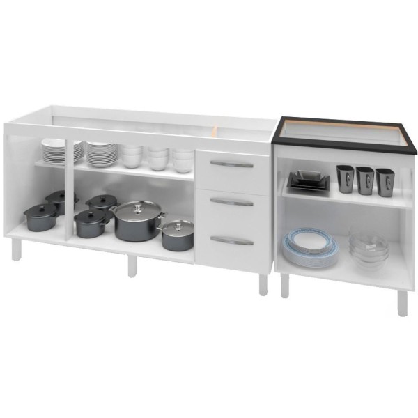 Encontraproduto.com.br - Balcao Pia 150cm e Cooktop 5 Bocas Mobbs