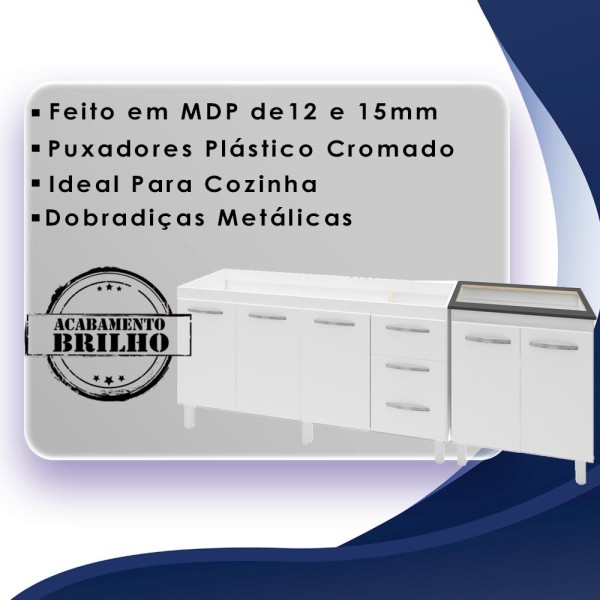 Encontraproduto.com.br - Balcao Pia 150cm e Cooktop 5 Bocas Mobbs