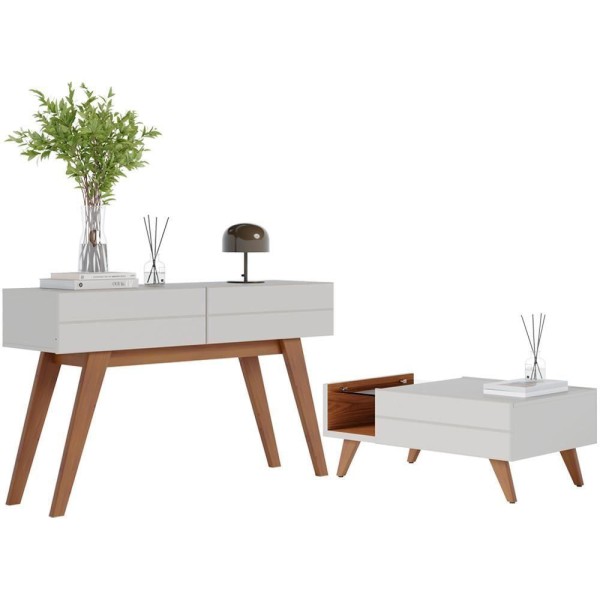 Encontraproduto.com.br - Kit Aparador E Mesa De Centro Para Sala Noronha Off White Matte Freijo Clb Off White Matte Freijo