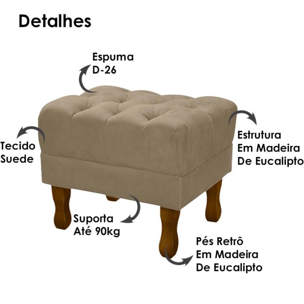 Encontraproduto.com.br - Puff Puf Retro Capitone 52x44cm Suede MPassos