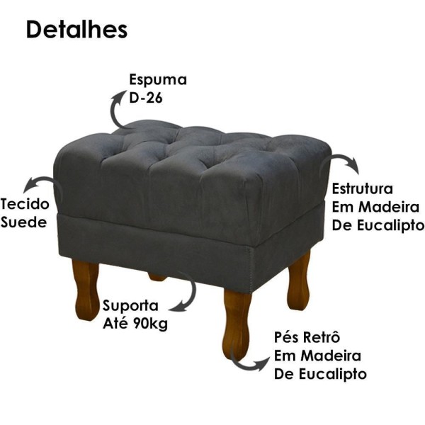 Encontraproduto.com.br - Puff Puf Retro Capitone 52x44cm Suede MPassos