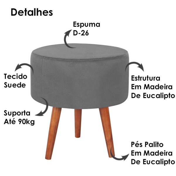 Encontraproduto.com.br - Puff Puf Redondo Pes Palito 44x40cm Suede MPassos