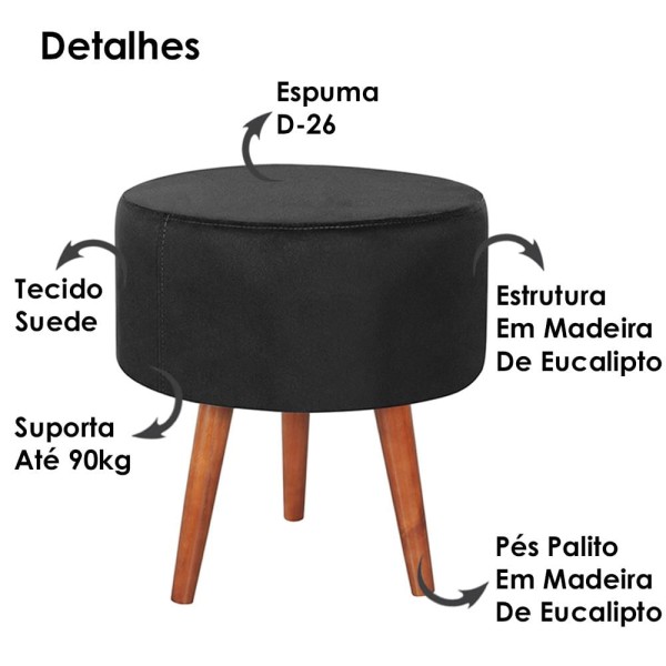 Encontraproduto.com.br - Puff Puf Redondo Pes Palito 44x40cm Suede MPassos