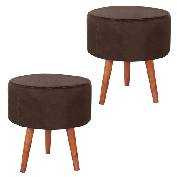 Encontraproduto.com.br - Kit 2 Puff Puf Redondo Pes Palito 44x40cm Suede MPassos