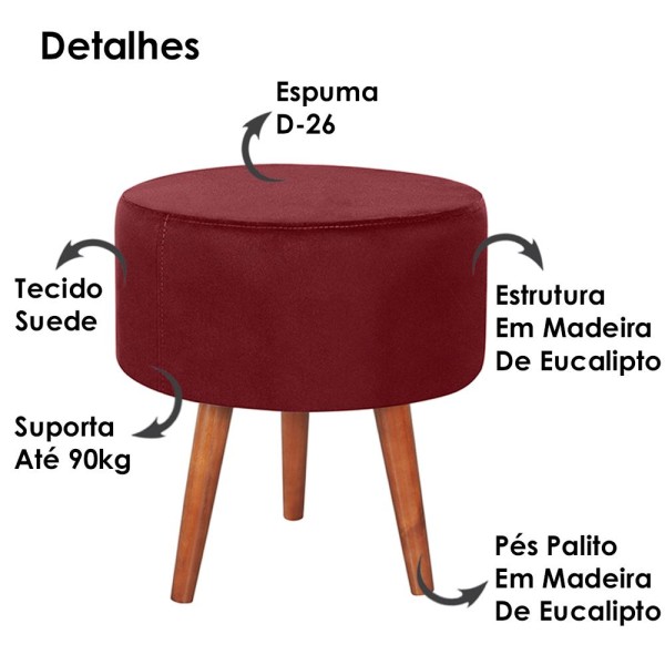 Encontraproduto.com.br - Kit 2 Puff Puf Redondo Pes Palito 44x40cm Suede MPassos