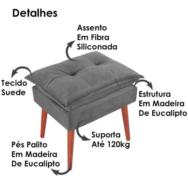 Encontraproduto.com.br - Puff Puf Opall Pes Palito 55x40cm Suede MPassos