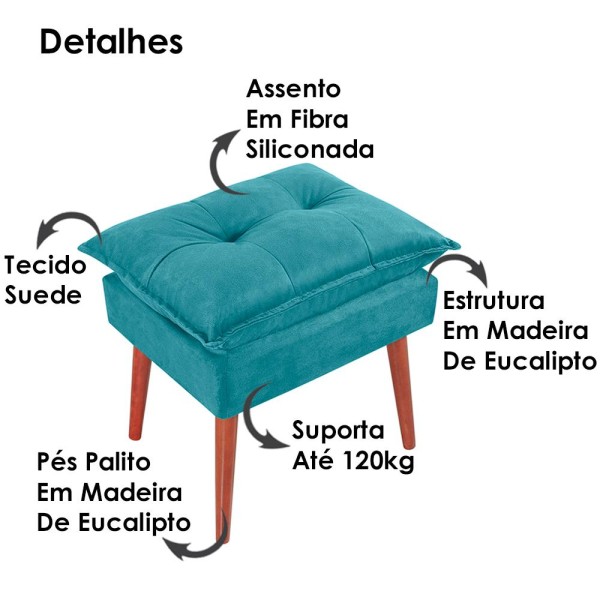 Encontraproduto.com.br - Puff Puf Opall Pes Palito 55x40cm Suede MPassos