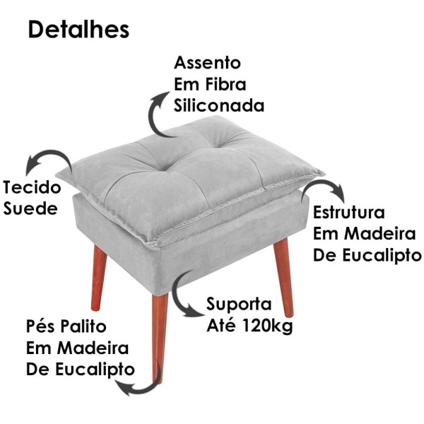 Encontraproduto.com.br - Puff Puf Opall Pes Palito 55x40cm Suede MPassos