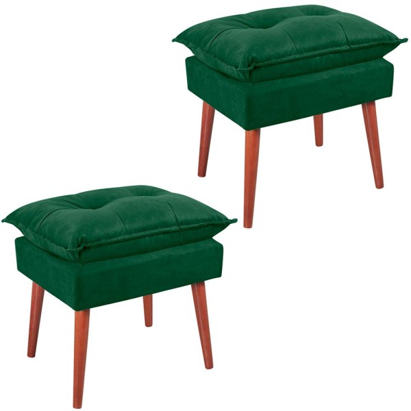 Encontraproduto.com.br - Kit 2 Puff Puf Opall Pes Palito 55x40cm Suede Vermelho Escuro MPassos