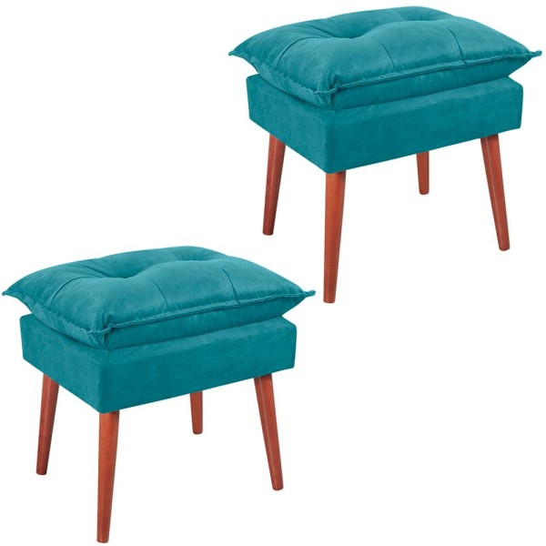 Encontraproduto.com.br - Kit 2 Puff Puf Opall Pes Palito 55x40cm Suede Vermelho Escuro MPassos