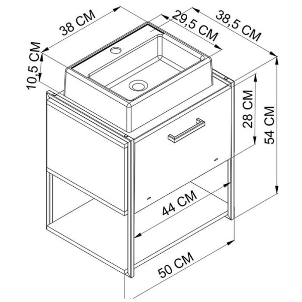 Encontraproduto.com.br - Gabinete Susp Banheiro 50 cm Com Cuba P1009 PP