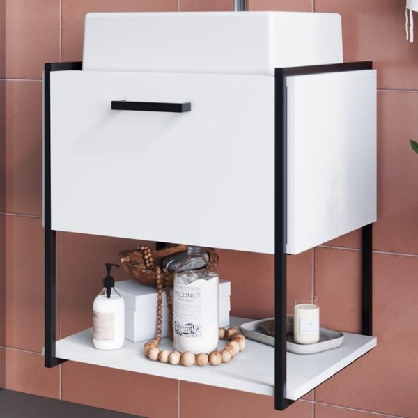 Encontraproduto.com.br - Gabinete Susp Banheiro 50 cm Com Cuba P1009 PP