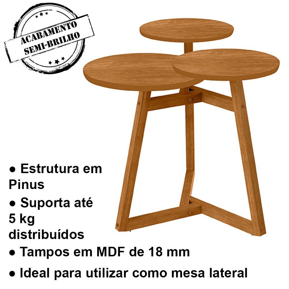 Mesa Lateral Para Sala 3 Tampos 87X Tebar