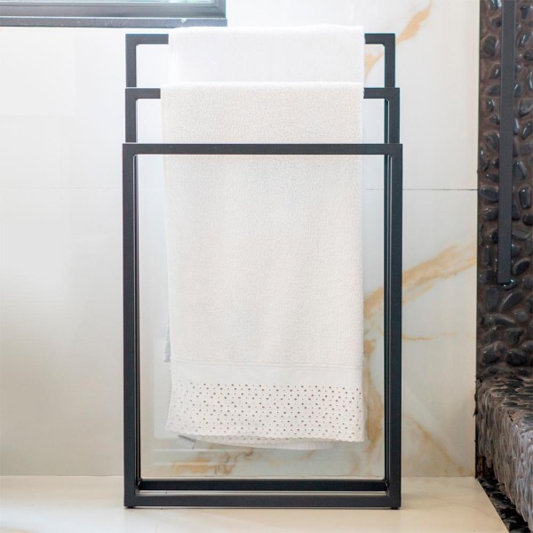 Encontraproduto.com.br - Kit Toalheiro E Porta Toalha Lovell Metal Preto Lavabo Dhom Preto