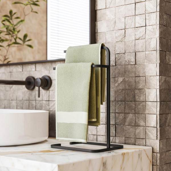 Encontraproduto.com.br - Kit Toalheiro E Porta Toalha Lovell Metal Preto Lavabo Dhom Preto