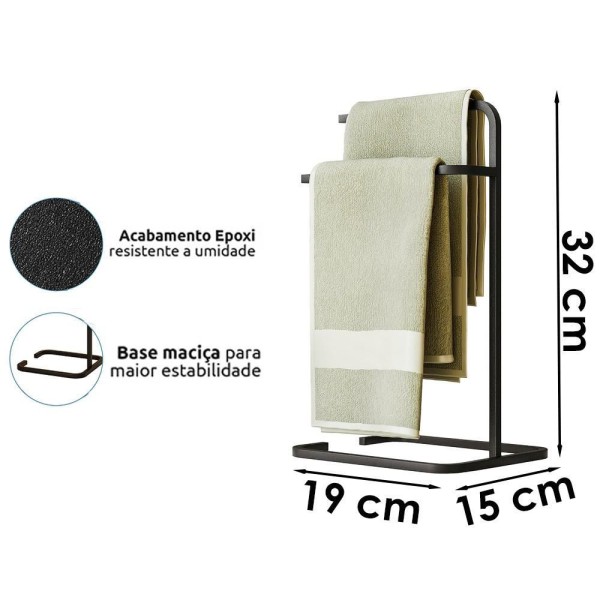 Encontraproduto.com.br - Kit Toalheiro E Porta Toalha Lovell Metal Preto Lavabo Dhom Preto
