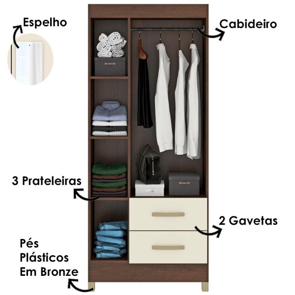 Encontraproduto.com.br - Roupeiro 3 Portas Com Espelho Rp132 Rustico Champagne Fell Rustico Champagne