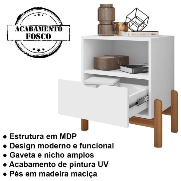 Encontraproduto.com.br - Kit 2 Mesas de Cabeceira 1 Gaveta 004015 DCASA